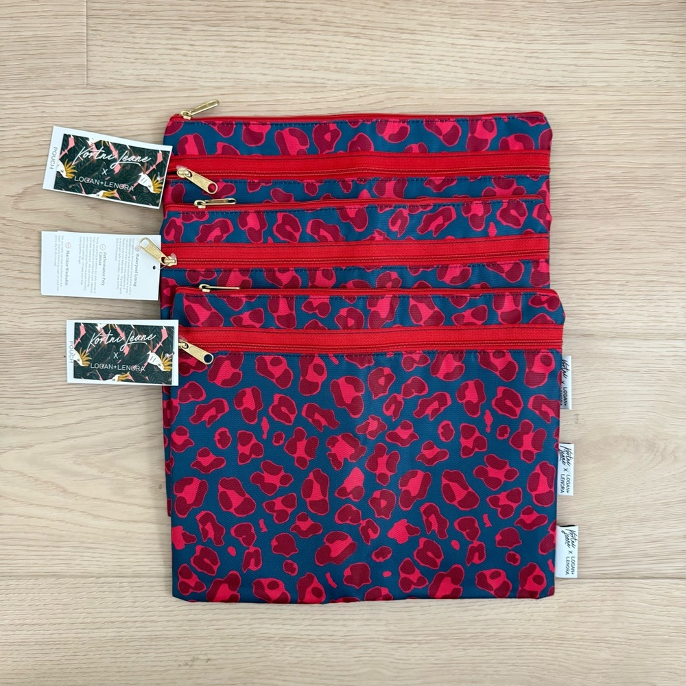 NWT Red and Blue Leopard Print Pouches